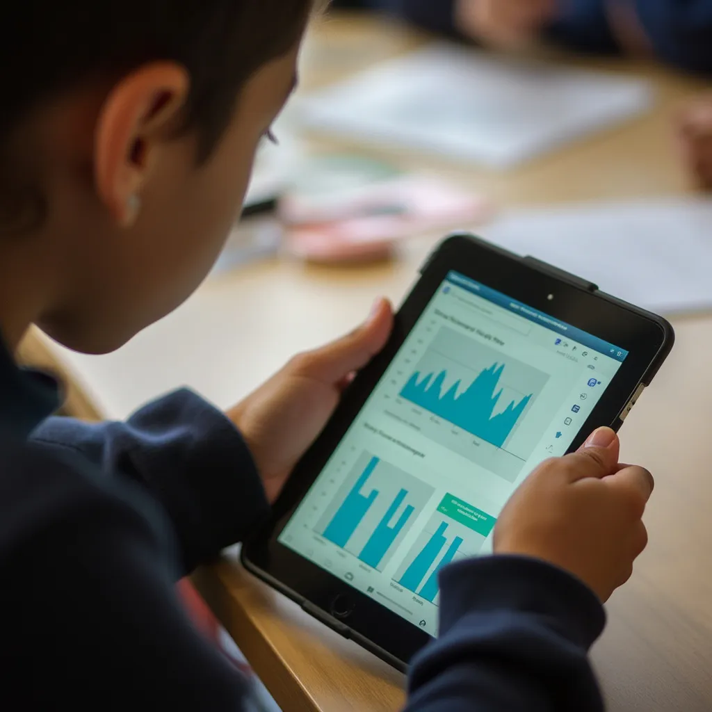 Estudiante utilizando la plataforma EcoEstudiantes en una tablet